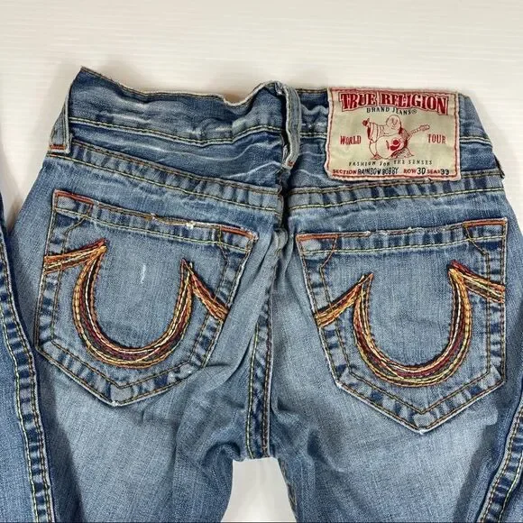 True Religion Rainbow Bobby Destroyed Distressed Jeans Mens 30x33 Denim - Picture 4 of 13